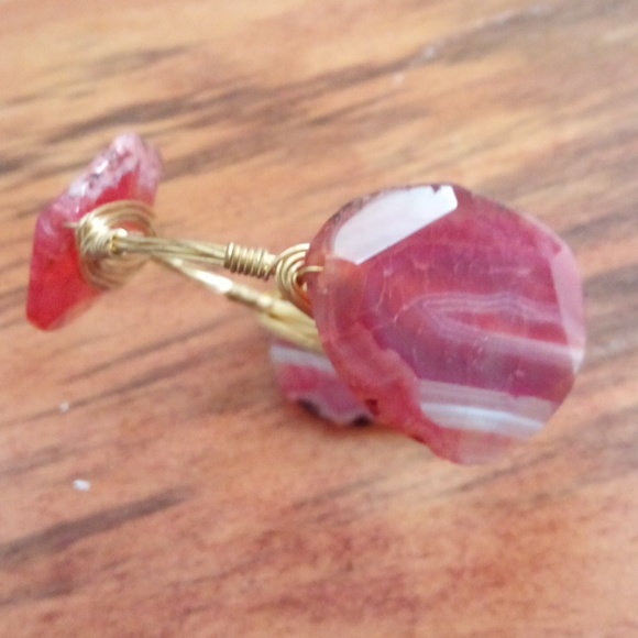 Bourbon and Bowties Hot Pink Stone Bangle Bracelet Gold Triple Wires - Picture 4 of 4